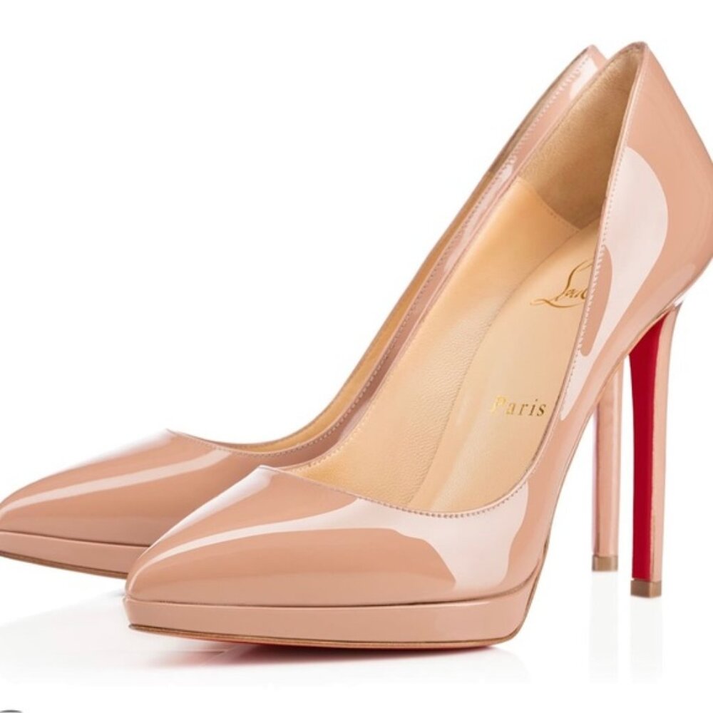 Christian Louboutin Pigalle Plato 100 Patent Nude Heels
